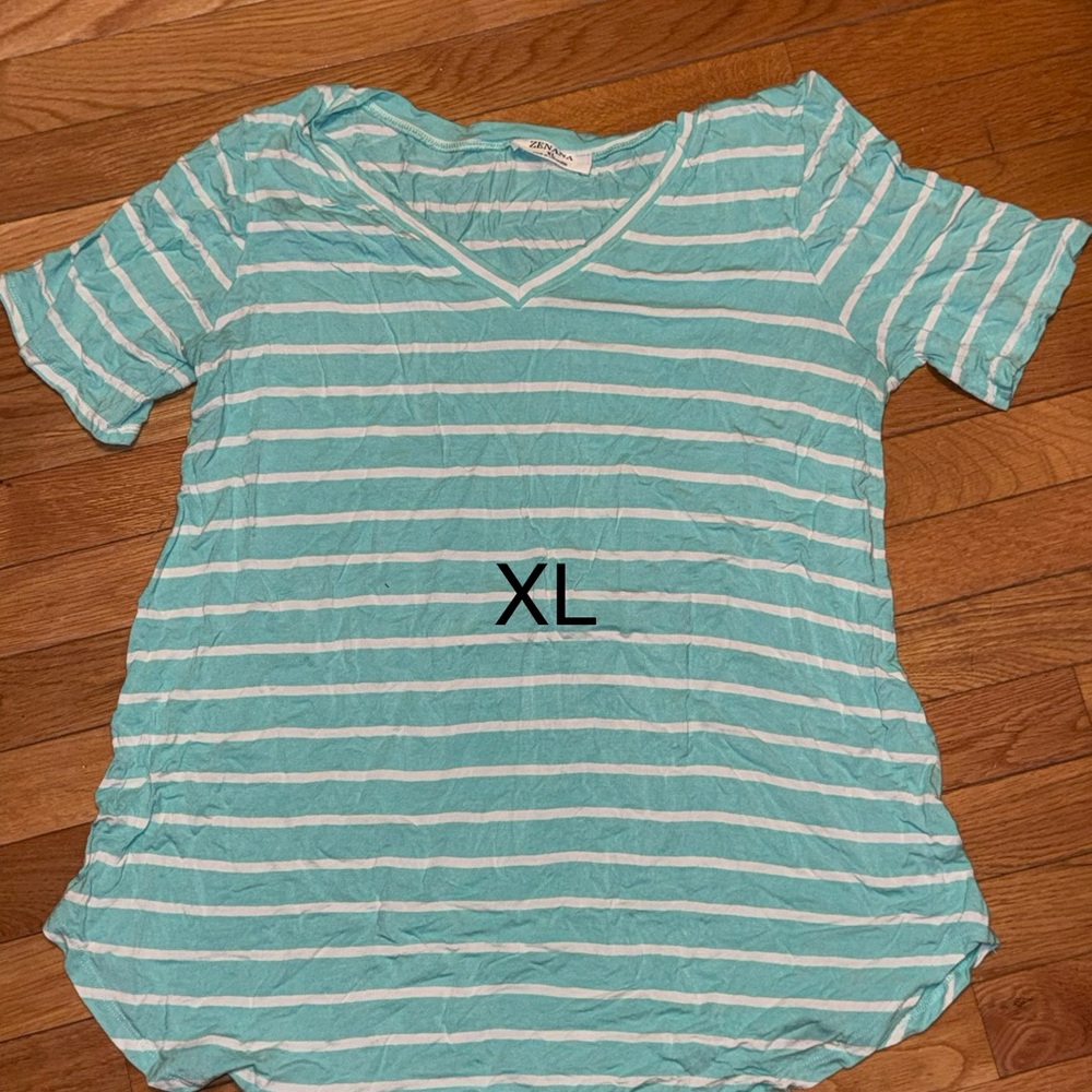 Zenana Outfitters Aqua Striped Blouse